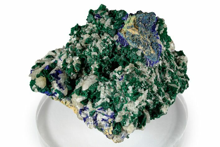 Cerussite and Sparkling Azurite on Green Malachite - Congo #348532
